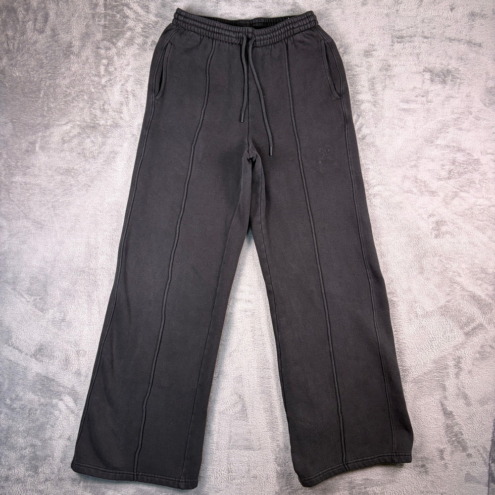 PINK Victoria's Secret Wide Leg Sweatpants Women's S Black High Rise Baggy Logo